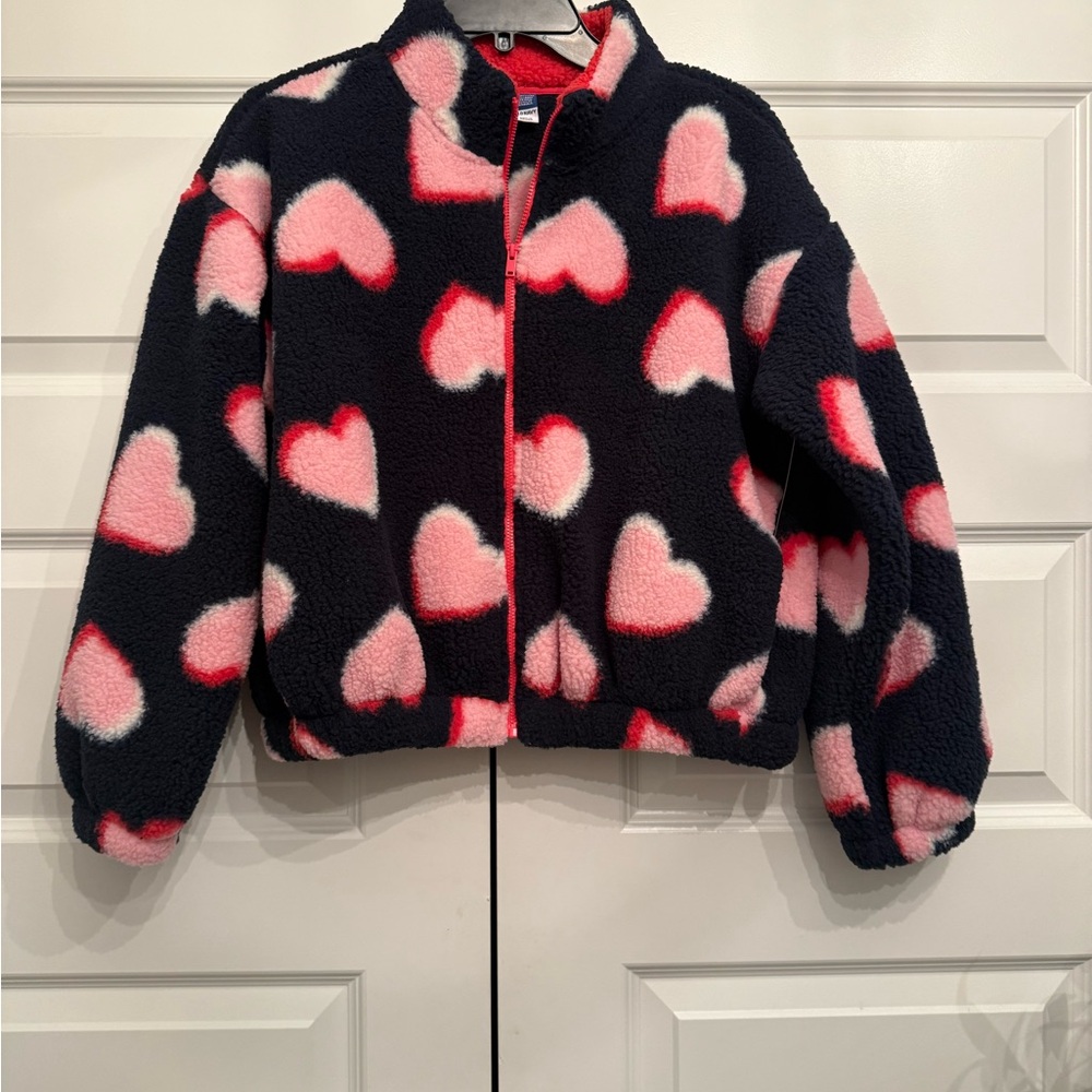 NWT GIRLS FLEECE HEARTS SHERPA JACKET 
ZIP CLOSURE 2 POCKETS 23" CHEST21" LONG
